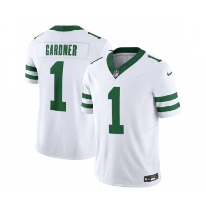Men's Nike New York Jets #1 Ahmad Sauce Gardner White 2023 F.U.S.E. Vapor Limited Throwback Stitched Football Jersey