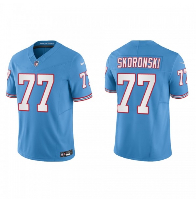 Men's Nike Tennessee Titans #77 Peter Skoronski Light Blue 2023 F.U.S.E. Vapor Limited Throwback Stitched Football Jersey