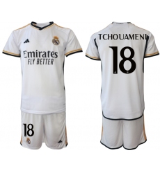 Men's Real Madrid #18 Tchouameni 2023-24 White Home Soccer Jersey