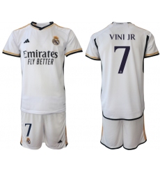 Men's Real Madrid #7 Vini Jr 2023-24 White Home Soccer Jersey