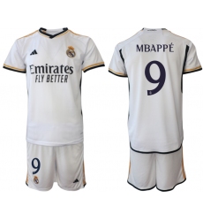 Men's Real Madrid #9 Mbappe 2023-24 White Home Soccer Jersey