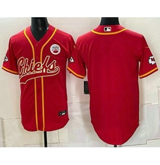 Men's Kansas City Chiefs Blank Red Cool Base Stitched Baseball Jersey