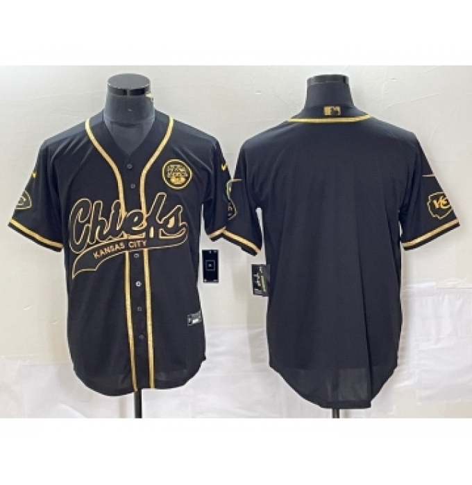 Men's Nike Kansas City Chiefs Blank Black Gold Cool Base Stitched Baseball Jersey