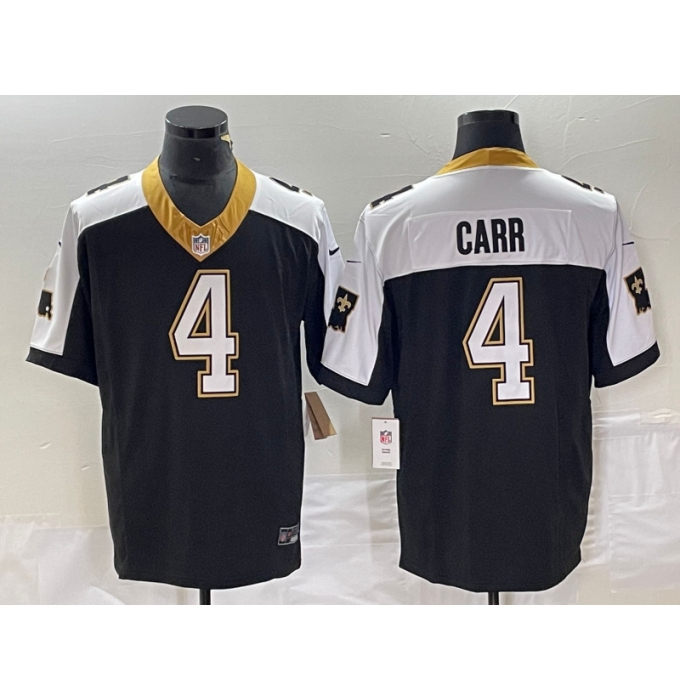 Men's Nike New Orleans Saints #4 Derek Carr Black-White 2023 F.U.S.E. Vapor Untouchable Stitched Football Jersey