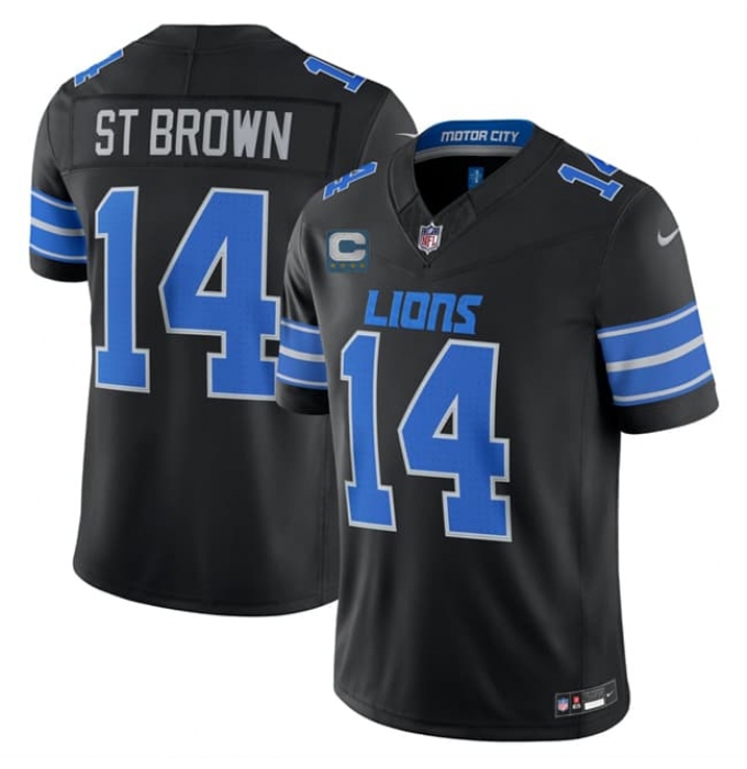 Men's Detroit Lions #14 Amon-Ra St. Brown Black 2026 With 4-Star C F.U.S.E. Vapor Limited Football Stitched Jersey
