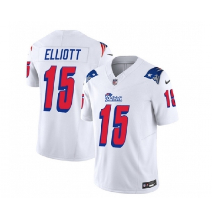Men's Nike New England Patriots #15 Ezekiel Elliott White 2023 F.U.S.E. Vapor Limited Football Stitched Jersey