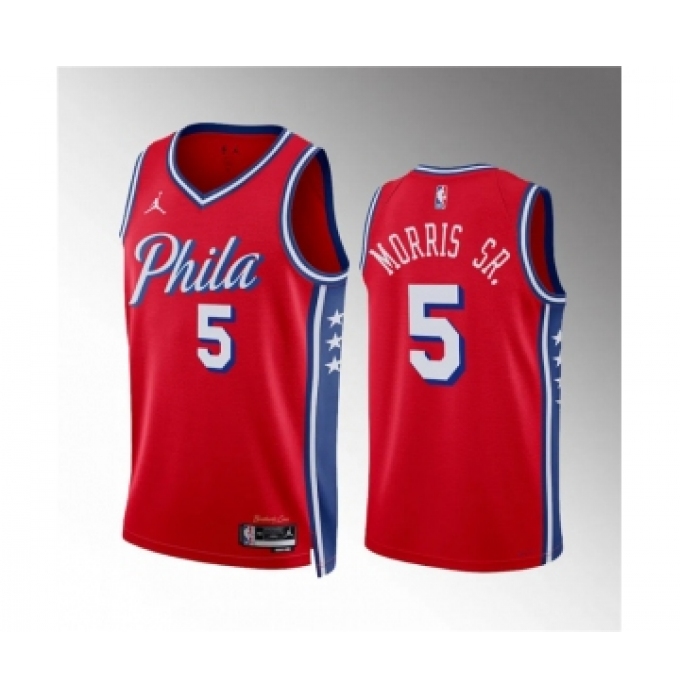 Men's Philadelphia 76ers #5 Marcus Morris Sr Red Statement Edition Stitched Jersey
