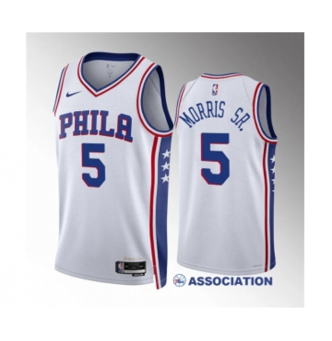 Men's Philadelphia 76ers #5 Marcus Morris Sr White Association Edition Stitched Jersey