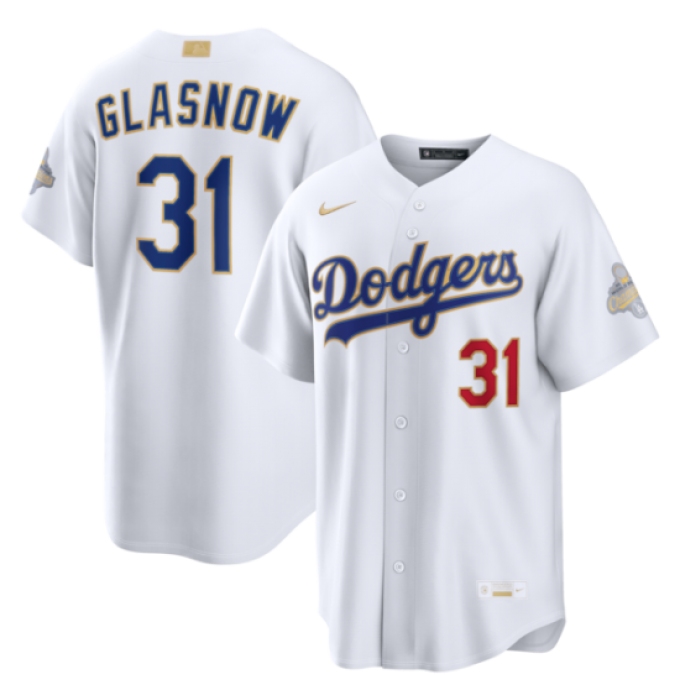 Men's Los Angeles Dodgers #31 Tyler Glasnow Nike White 2026 Gold Collection Stadium Jersey