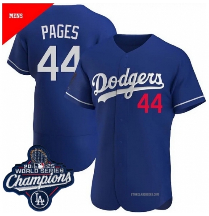 Men's Los Angeles Dodgers 44 Andy Pages Cool Base 2025 World Champions Stitched Baseball Jersey Blue