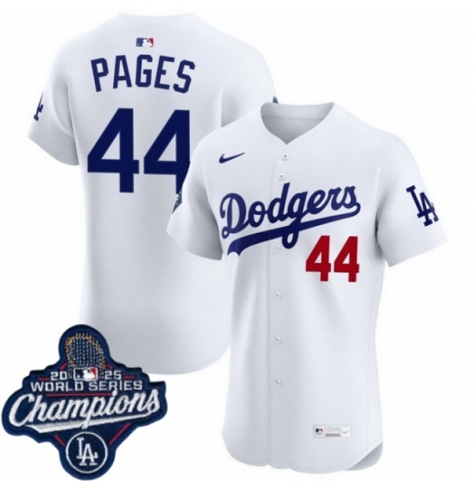 Men's Los Angeles Dodgers 44 Andy Pages Cool Base 2025 World Champions Stitched Baseball Jersey White