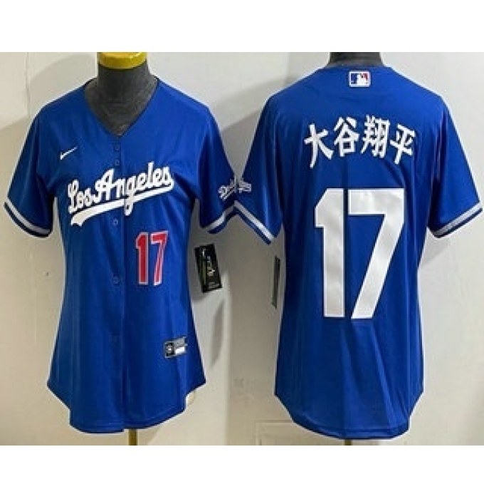 Women's Los Angeles Dodgers #17 大谷翔平 Blue Japanese Alternate Stadium Jersey