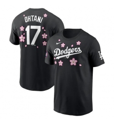Men's Los Angeles Dodgers #17 Shohei Ohtani Black 2025 Tokyo Series Name & Number T-Shirt