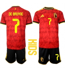 Youth Belgium #7 DE BAUYNE National Team FIFA x World Cup 2026 Home Red On Field Kids Jersey
