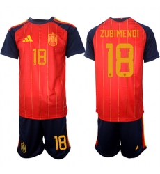 Men's Spain #18 ZUBIMENDI National Team FIFA x World Cup 2026 Home Red On Field Jerseys