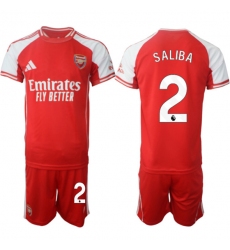 Men's Arsenal F.C #2 William Saliba Red 2025 Home Soccer Jersey Suit