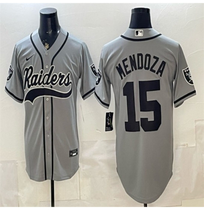 Men's Las Vegas Raiders #15 Fernando Mendoza Grey Cool Base Stitched Baseball Jersey