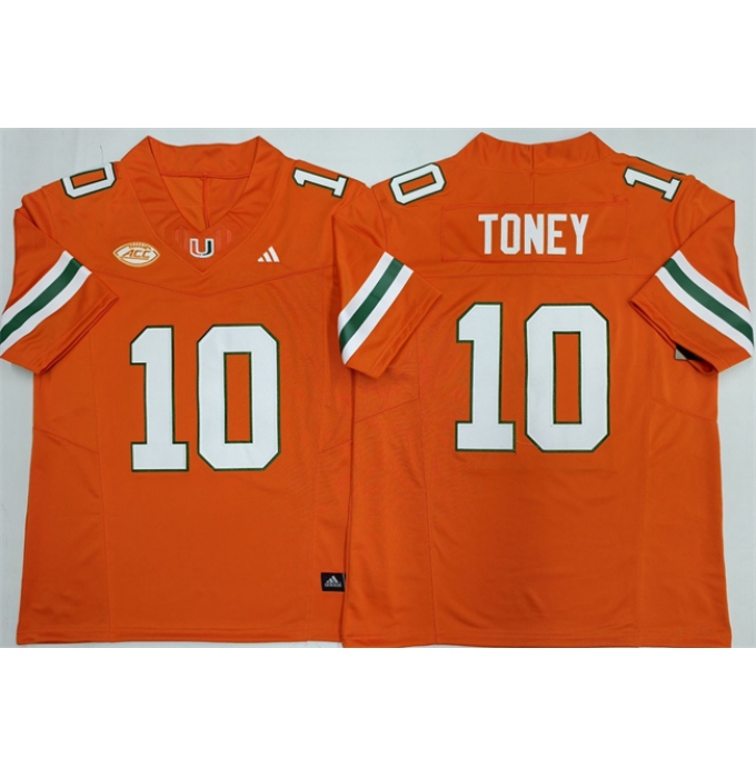 Men's Miami Hurricanes #10 Malachi Toney Orange F.U.S.E. 2026Stitched Football Jersey