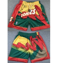 Men's Oklahoma City Thunder Green Yellow Red SuperSonics Shorts (Run Smaller)