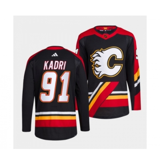 Men's Calgary Flames #91 Nazem Kadri Black 2022-23 Reverse Retro Stitched Jersey