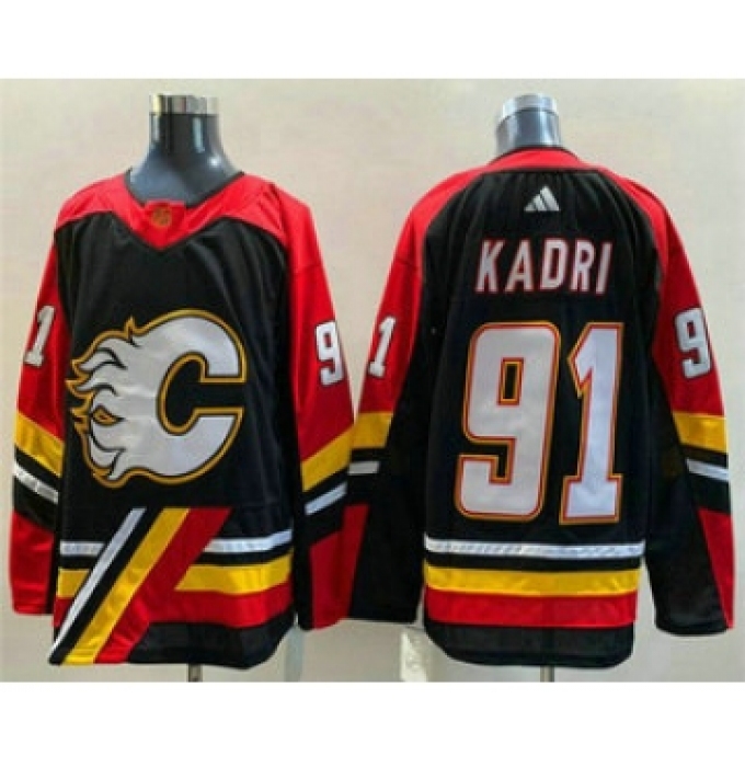 Men's Calgary Flames #91 Nazem Kadri Black 2022 Reverse Retro Stitched Jersey