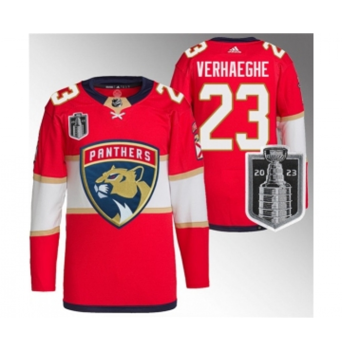 Men's Florida Panthers #23 Carter Verhaeghe Red 2023 Stanley Cup Final Stitched Jersey