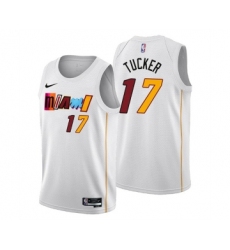 Men's Miami Heat #17 P.J. Tucker 2022-23 White City Edition Stitched Jersey