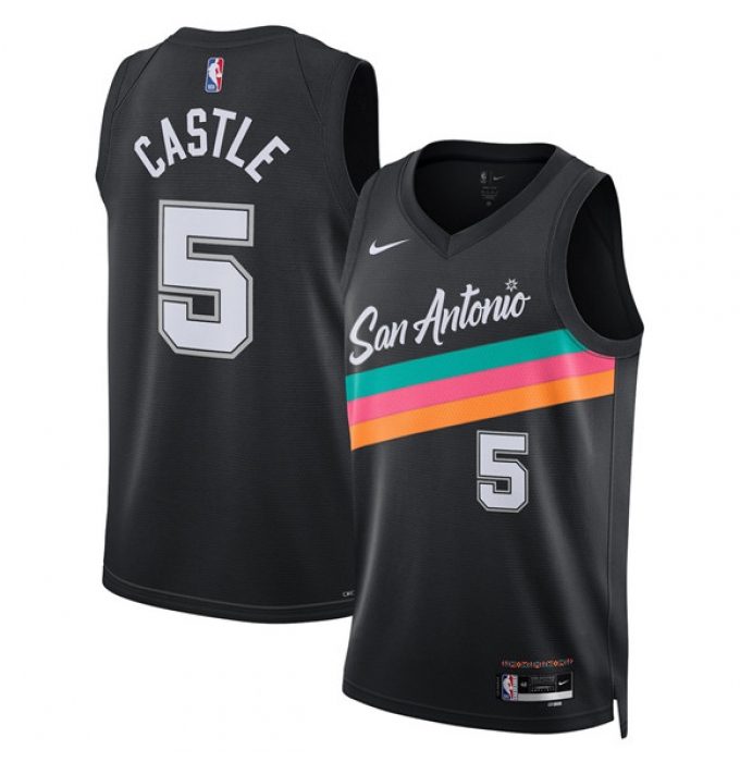 Men's San Antonio Spurs #5 Stephon Castle Black 2025-26 City Edition Swingman Stitched Basketball Jersey