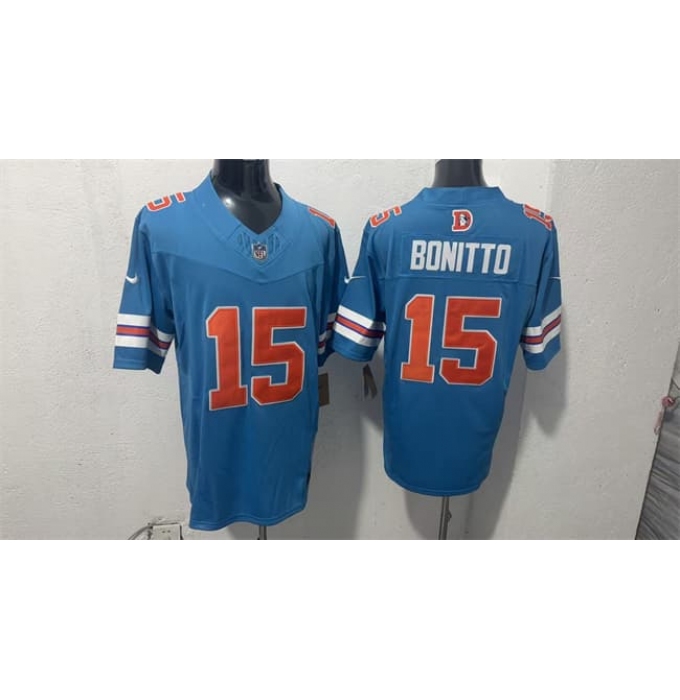 Men's Denver Broncos #15 Nik Bonitto Blue F.U.S.E. With Throwback Vapor Limited Football Stitched Jersey