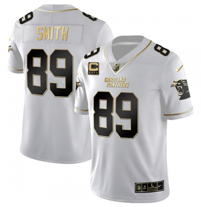 Men's Carolina Panthers #89 Steve Smith White Gold With 4-Star C Vapor Limited Football Stitched Jersey