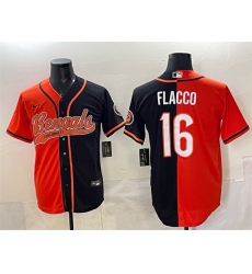 Men's Cincinnati Bengals #16 Joe Flacco Orange Black Split With Cool Base Stitched Baseball Jersey
