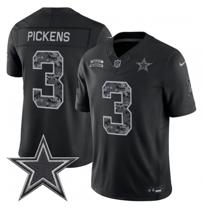 Men's Dallas Cowboys #3 George pickens Black 2026 F.U.S.E. Salute to Service Limited Stitched Football Jersey