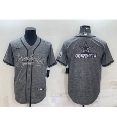 Men's Dallas Cowboys Grey Gridiron Team Big Logo Cool Base Stitched Baseball Jersey