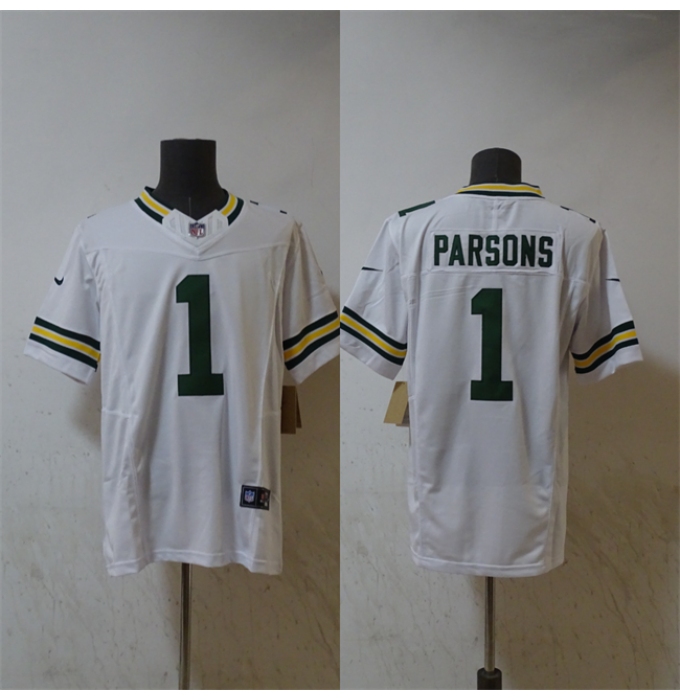 Men's Green Bay Packers #1 Micah Parsons White Vapor 2025 F.U.S.E. Limited Stitched Football Jersey