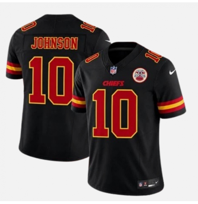 Men’s Kansas City Chiefs #10 Emmett Johnson Vapor Black Red Limited Black Stitched Jersey