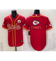 Men's Kansas City Chiefs Red Gold Team Big Logo With Cool Base Stitched Baseball Jersey