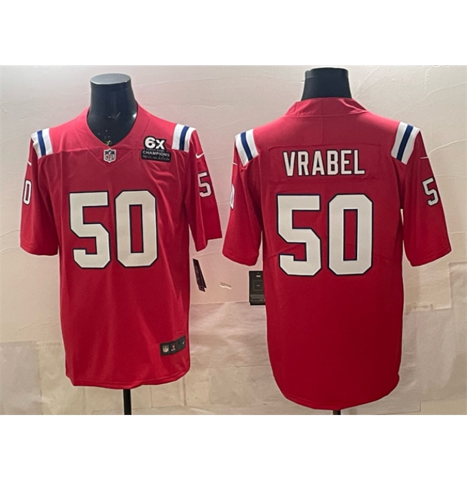Men's New England Patriots #50 Mike Vrabel Red With 6x Super Bowl Champions Vapor Limited Football Stitched Jersey