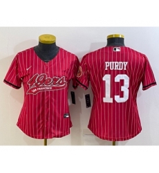 Women's San Francisco 49ers #13 Brock Purdy Red Pinstripe With Patch Cool Base Stitched Baseball Jersey