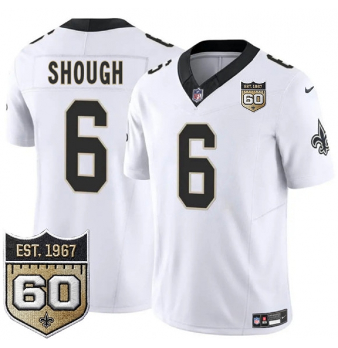 Men's New Orleans Saints #6 Tyler Shough White 2026 F.U.S.E 60th Anniversary Vapor Limited Football Stitched Jersey