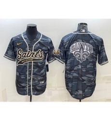 Men's New Orleans Saints Blank Grey Navy Team Big Logo With Patch Cool Base Stitched Baseball Jersey