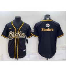 Men's Pittsburgh Steelers Black Team Big Logo With Patch Cool Base Stitched Baseball Jersey