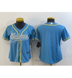 Women's Los Angeles Chargers Blank Blue With Patch Cool Base Stitched Baseball Jersey