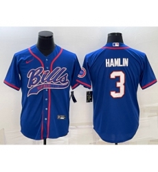 Men's Buffalo Bills #3 Damar Hamlin Blue With Patch Cool Base Stitched Baseball Jersey