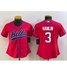 Women's Buffalo Bills #3 Damar Hamlin Red With Patch Cool Base Stitched Baseball Jersey