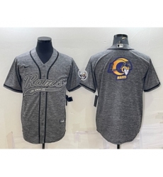 Men's Los Angeles Rams Grey Gridiron Team Big Logo Cool Base Stitched Baseball Jersey