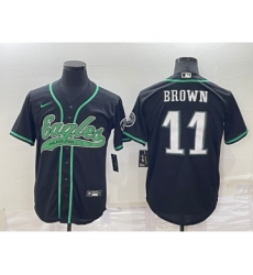Men's Philadelphia Eagles #11 AJ Brown Black Stitched Cool Base Nike Baseball Jersey