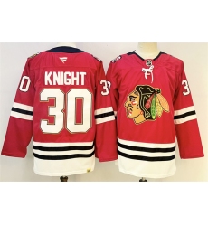 Men's Chicago Blackhawks #30 Spencer Knight Red 2025 Home 100th Anniversary Stitched Hockey Jersey