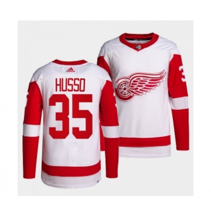 Men's Detroit Red Wings Authentic Primegreen #35 Ville Husso White Away Jersey