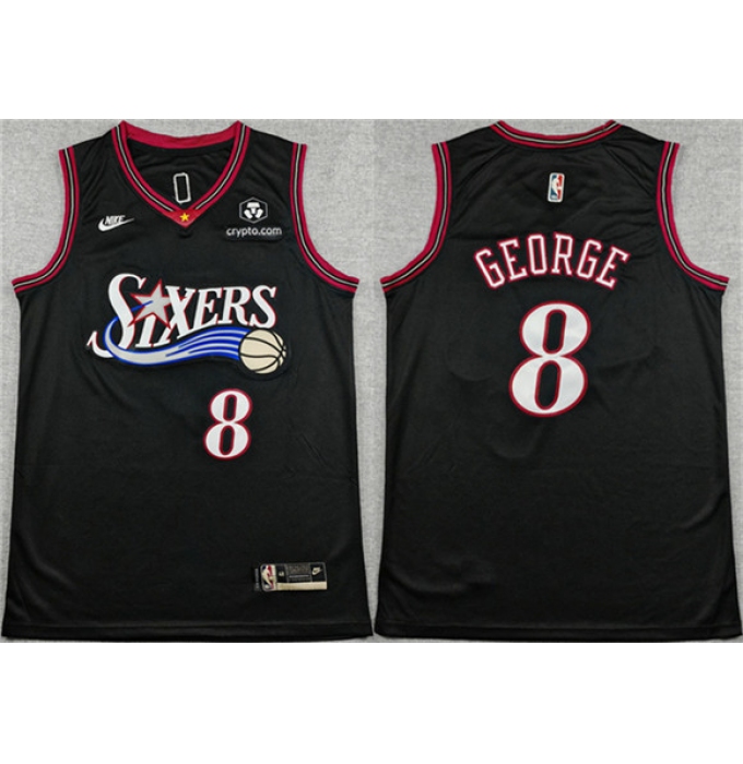 Men's Philadelphia 76ers #8 Paul George Black 2025 Classic Edition Stitched Stitched Jersey