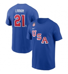 Men's US Hockey #21 Dylan Larkin Royal 2026 Name & Number T-Shirt